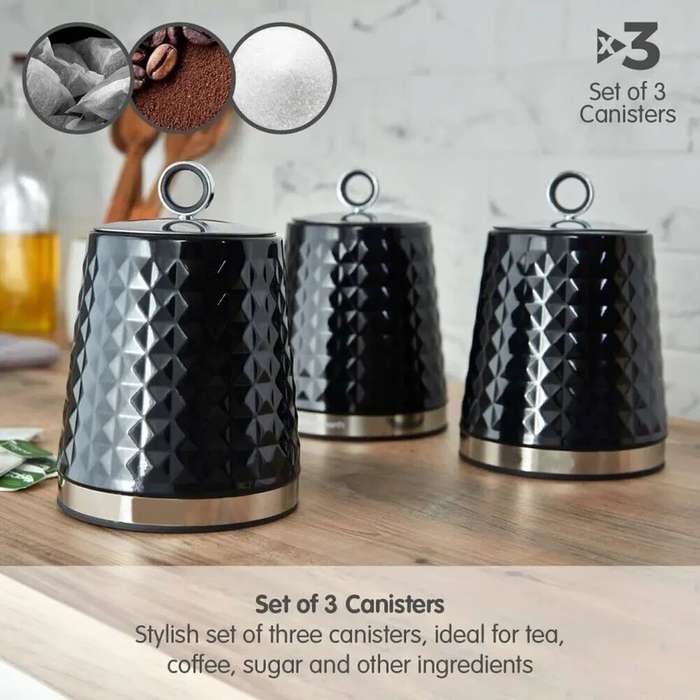 High Quality Bread Bin Canisters Kitchen Set With FREE Knife- Black