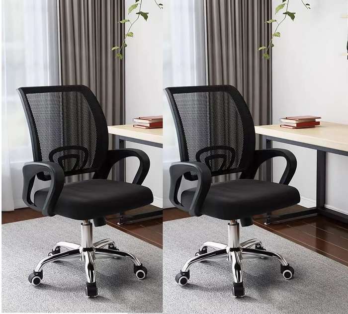 Office Chairs - Mesh Fabric Mid-Back -2 Pack -Black Colou