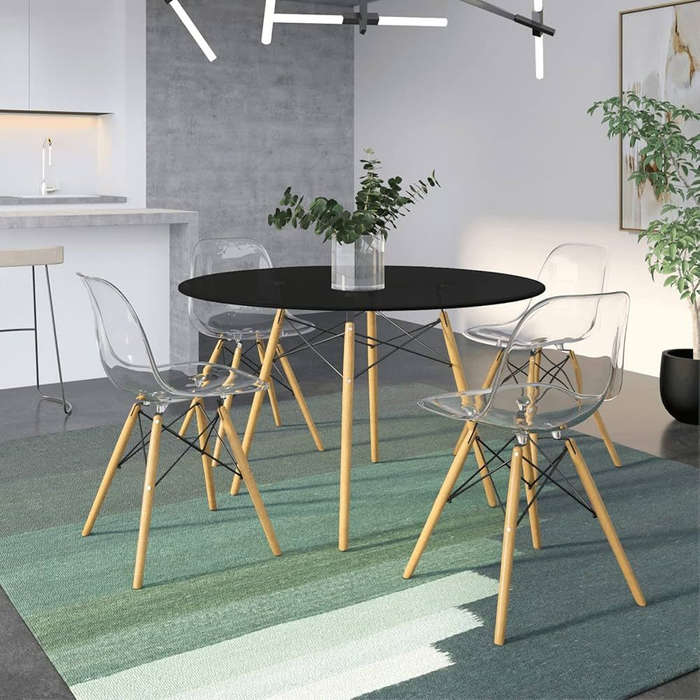 3 Piece Dinning Table - 1 Dining Table and 2 Transparent Dining Chairs-Black, Transparent or White