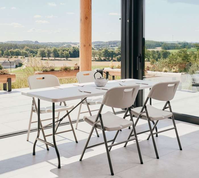 Foldable Table and Chairs Set - 5-Piece white- Indoor & Outdoor Use