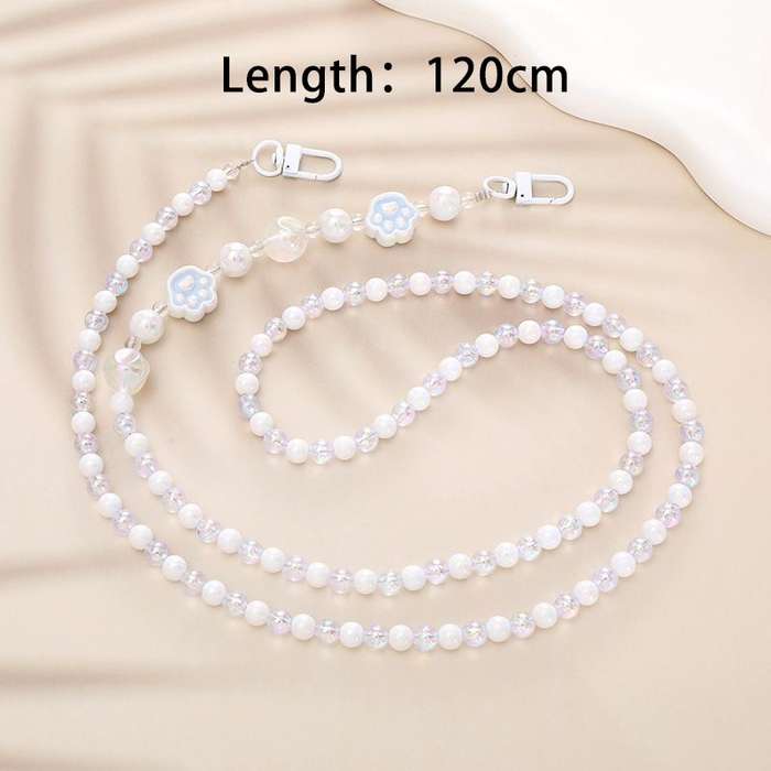 Bigfive Long Phone Lanyard Beads Chain With 2Pcs Back Patch - Pink
