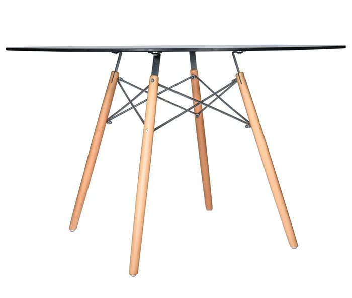 Round Glass Dining Table With Elegant Wooden Legs