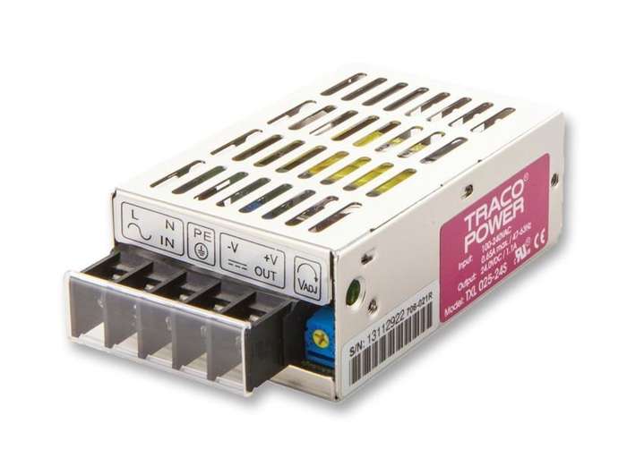 Traco Power (TXL 025-24S) AC/DC Enclosed Power Supply (PSU), 25W, 24V, 1.1A