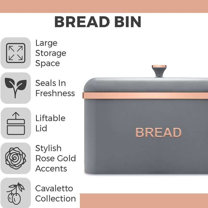 Bread Bin Storage Canisters (with Coffee/Sugar/Tea Canisters with FREE Bread Knife) - Grey