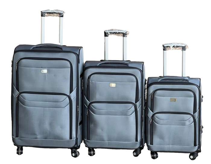 Le Emporer Fabric 3 Piece Luggage- Double Zip Suitcase - Grey