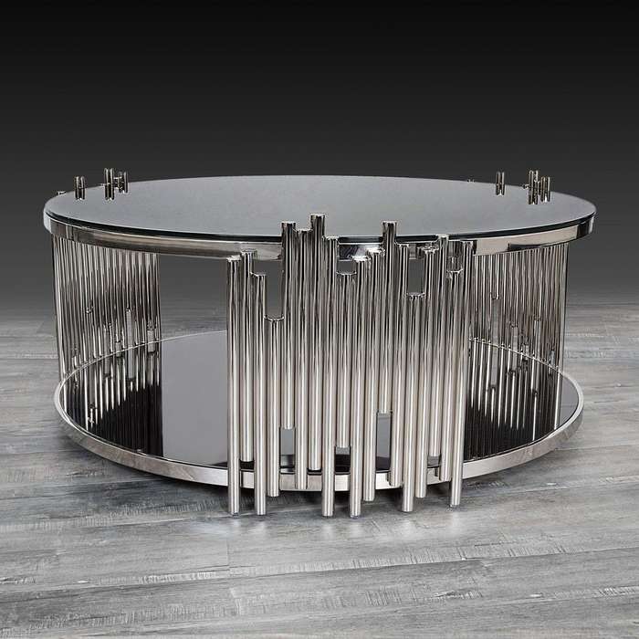 Coffee Tables - Rounded Tempered Glass Top - Silver Colour