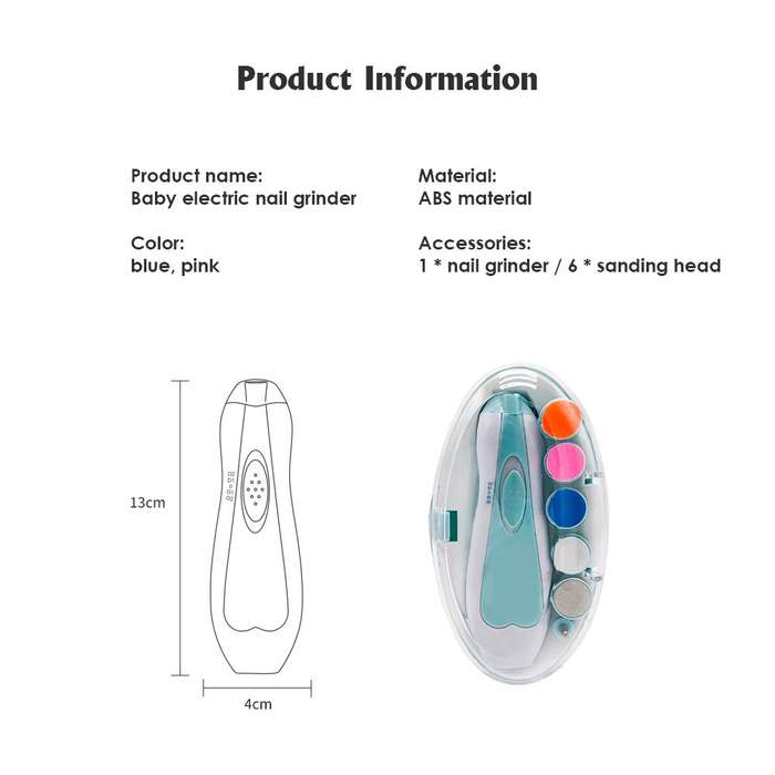 Baby Nail Trimmer Electric File Set with Light Replacement Heads - Pink