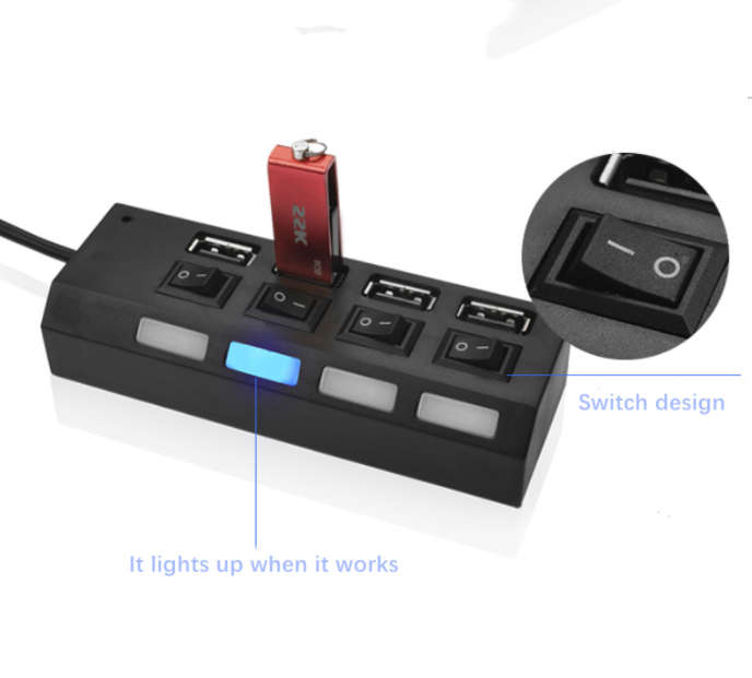 USB Hub 4 Ports - 4-Port USB 2.0 Hub Individual Switch Hub