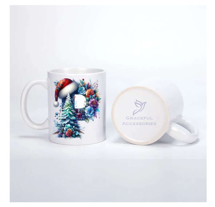 Christmas Monogram P Coffee Mug - Cute Watercolor Floral Design