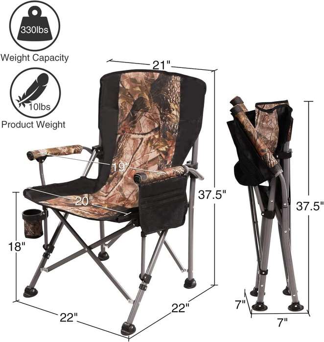 Foldable Portable Camping Chair With Cup Holder And Side Pocket (Camouflage)