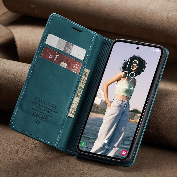 Retro Flip Leather Wallet Cover For Samsung Galaxy A55 - Blue