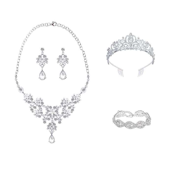 Jacaranda Rhinestone Crystal Bride Statement Jewelry Set For Women