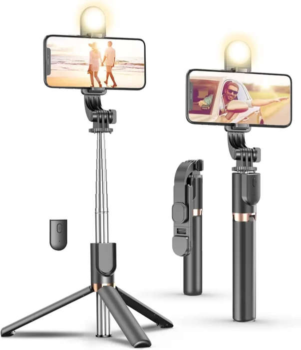 Phone Tripod Stand, Strechable Tripod Led Light With Bluetooth Remote -1.3m