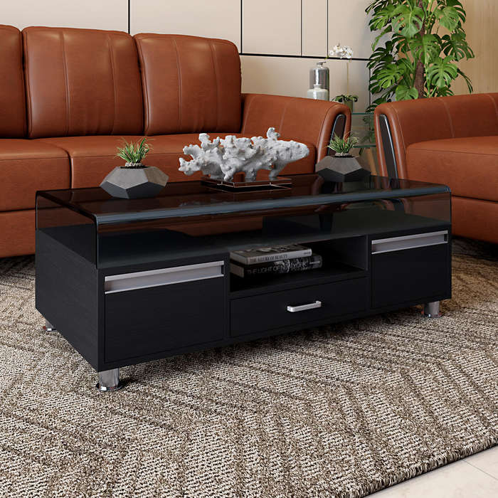Coffee Tables -Tempered Glass Top -Wooden Base - Black Colour