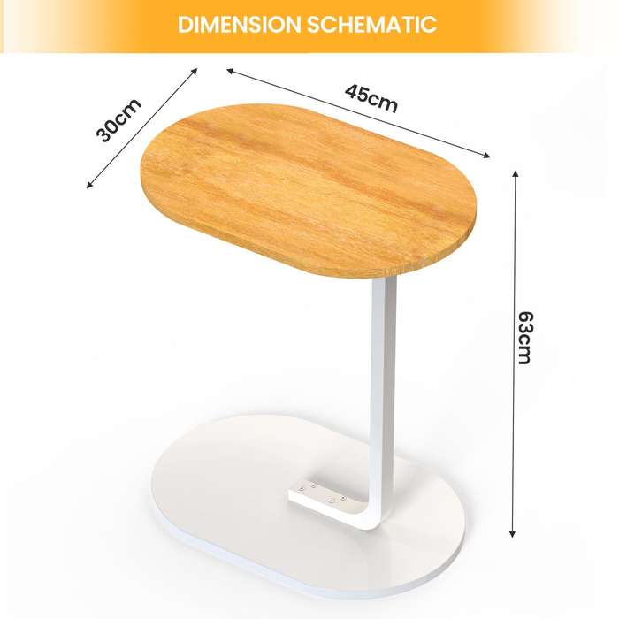 Coffee Table C-Shape Side Table Wooden End Table Couch Table Snack Table - Wood+White