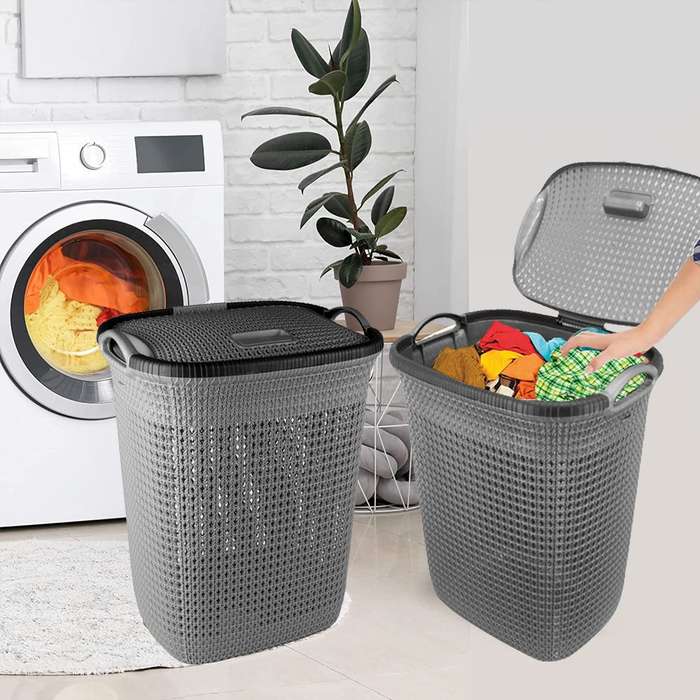 50L Large Laundry Basket with Lid -Grey