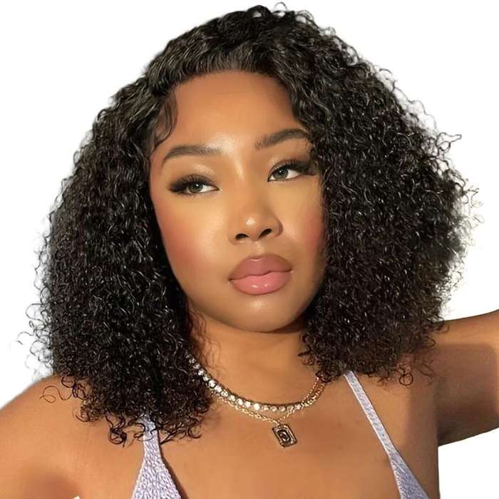 14" Loose Curly Wig -Brazilian Hair GluelessFull Lace Frontal Bob Wigs