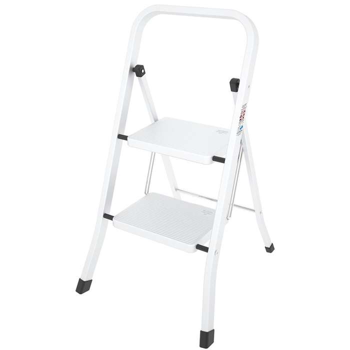 Colombo 46cm 2-Step Stable Steel Step Stool - Stabilo White (PLASTIC FOOT COVERS MISSING)