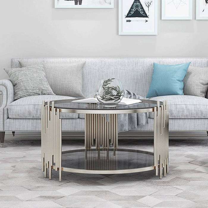 Coffee Tables - Rounded Tempered Glass Top - Silver Colour