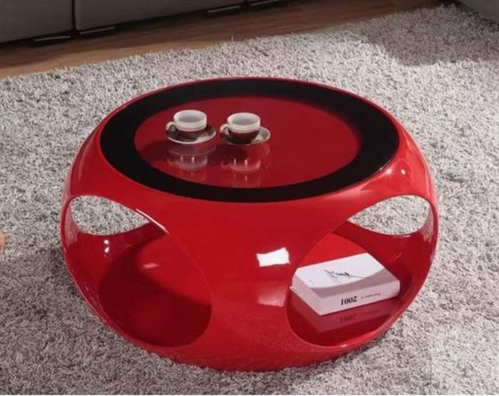 Glass Top Round Coffee Table-Black, white or red