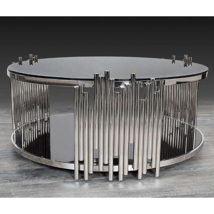 Round Glass Coffee Table With Decorated Chromed Metal Sides CS-12-4