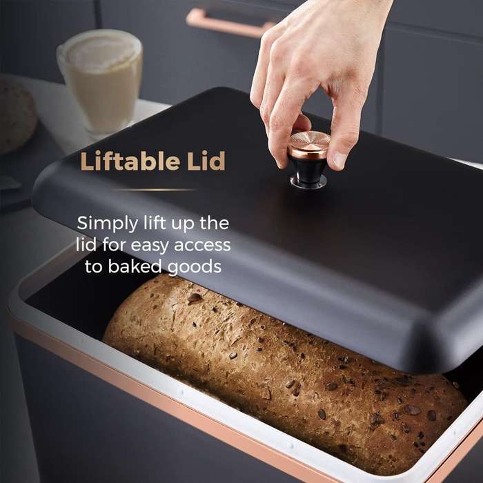 Bread Bin Storage Canisters (with Coffee/Sugar/Tea Canisters with FREE Bread Knife) - Black