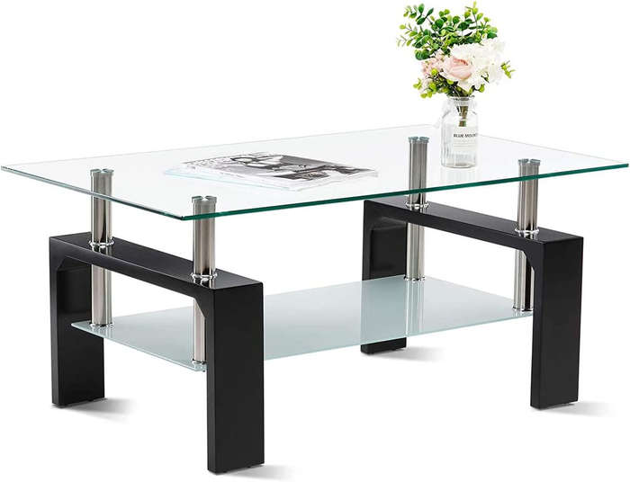 Modern two tier glass coffee table in - Wenge