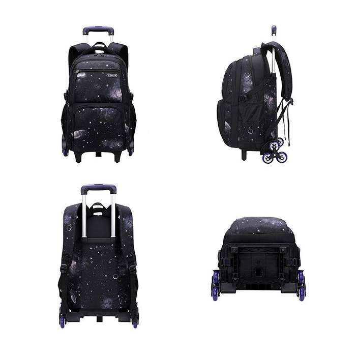 3 Piece Rolling Backpack Set Trolley Preschool Bags For Students - Black