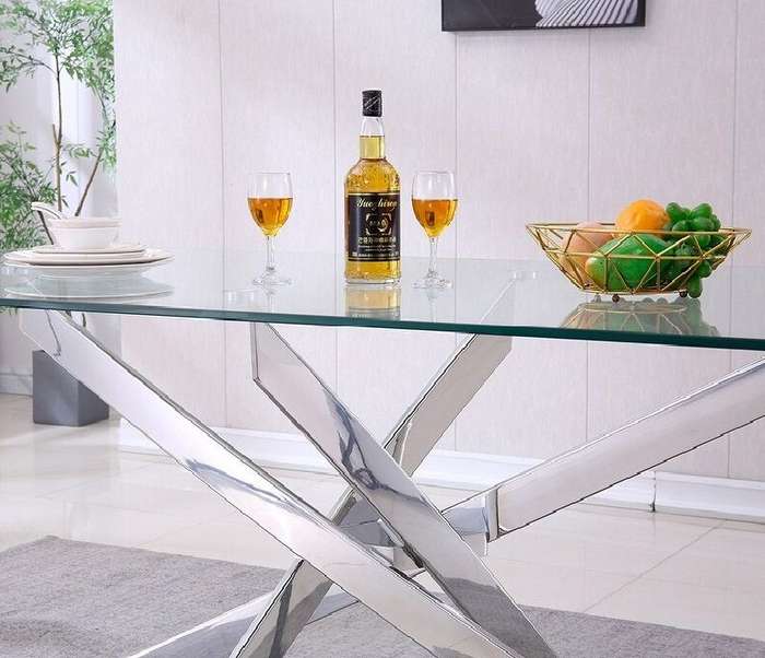 Glass Top Dining Table- Silver Legs