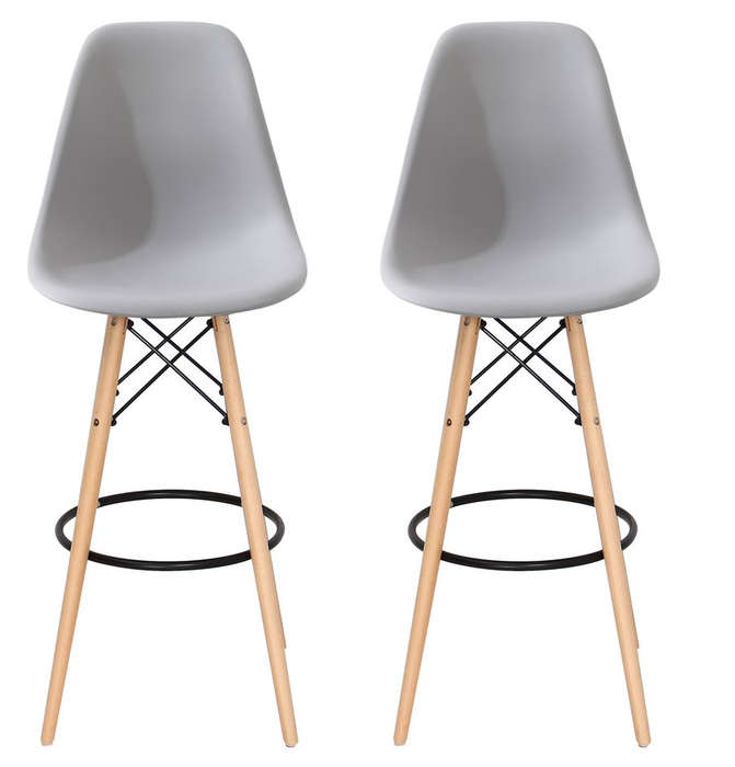Bar / Kitchen Stools - Wooden Leg - Set of Two - Grey