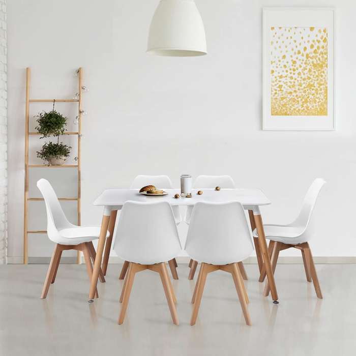 Dining Suites / Sets -Table (1.5 M) with 6 Padded Chairs -White Colour