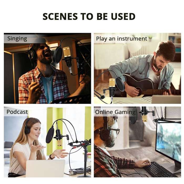 Professional Recording Microphone Soundcard Set M800 Pro Condenser Microphone Kit V8 Sound Card Gold