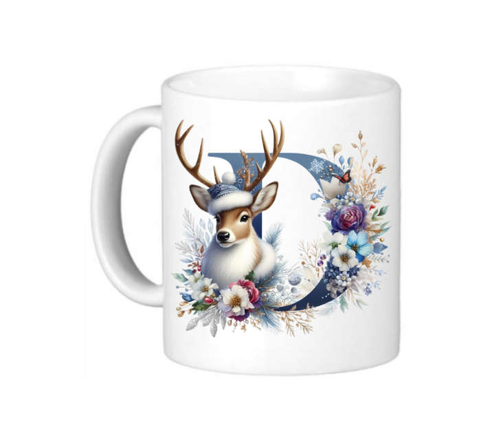 Christmas Monogram D Coffee Mug - Double-Sided Design