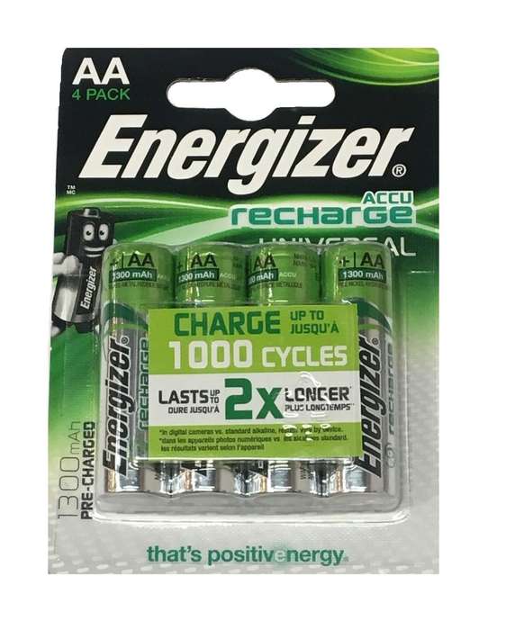 Energizer E300322101 - AA Rechargeable Battery, 1.2v NiMh 1.3Ah - Pack of 4
