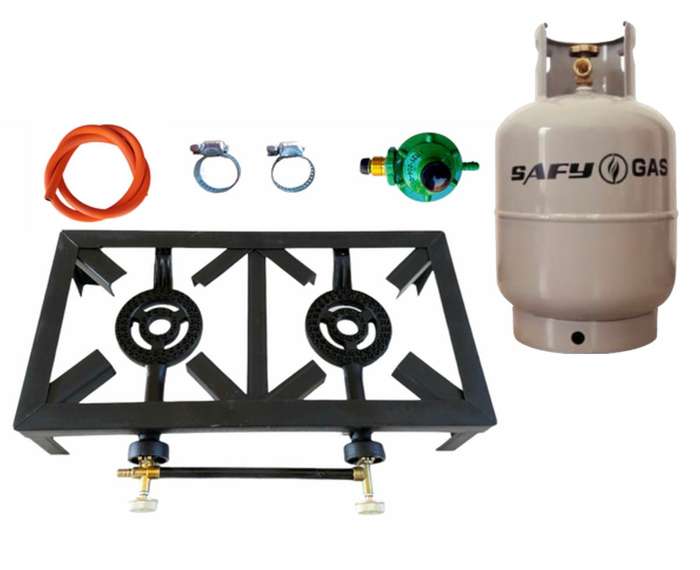 2 Plate Gas Burner with Hose, Regulator Set, and 3KG Gas Cylinder