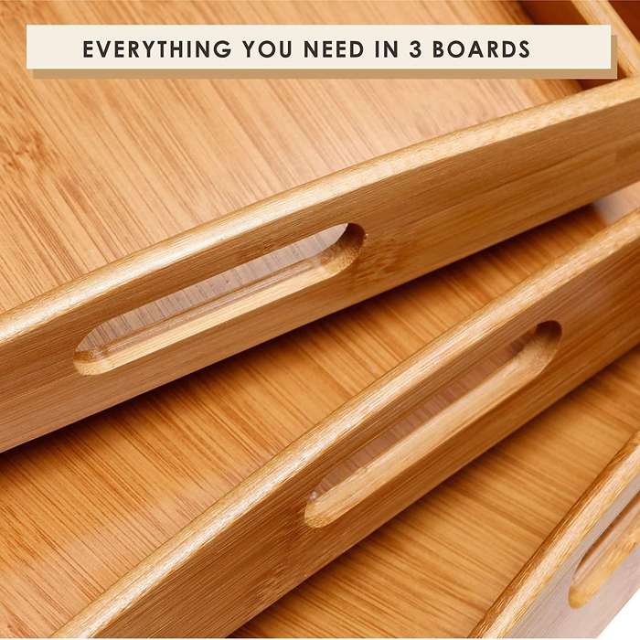 3 Piece Sturdy Rectangle Wooden Tray Set