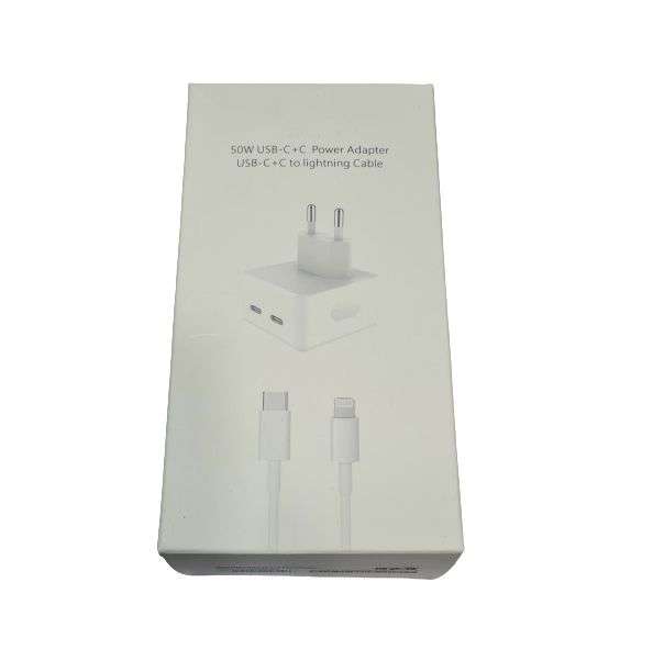 50W Dual USB-C / Type-C Ports Charger With Type-C to Lightning Cable White