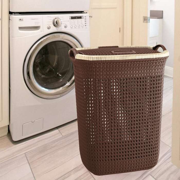 50L Large Laundry Basket with Lid - Chocolate Brown
