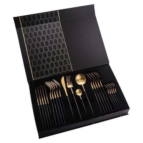 Gold and Black Stainless Steel Cutlery Set - 24 Piece
