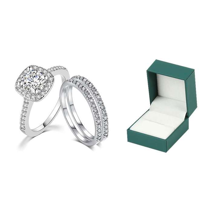 Wedding Rings for Women Princess Engagement Ring Set - 8