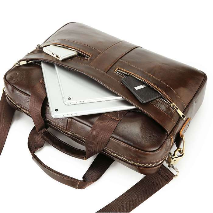 LuxeLeather Ambassador Laptop Bag - Coffee Brown