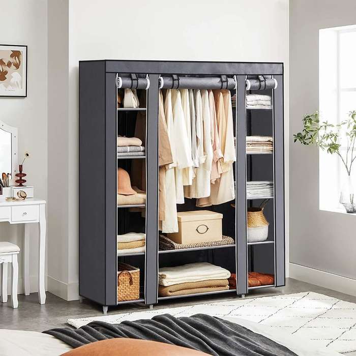 Wardrobe Portable for Bedroom Clothes Rail Non-Woven Fabric Cover