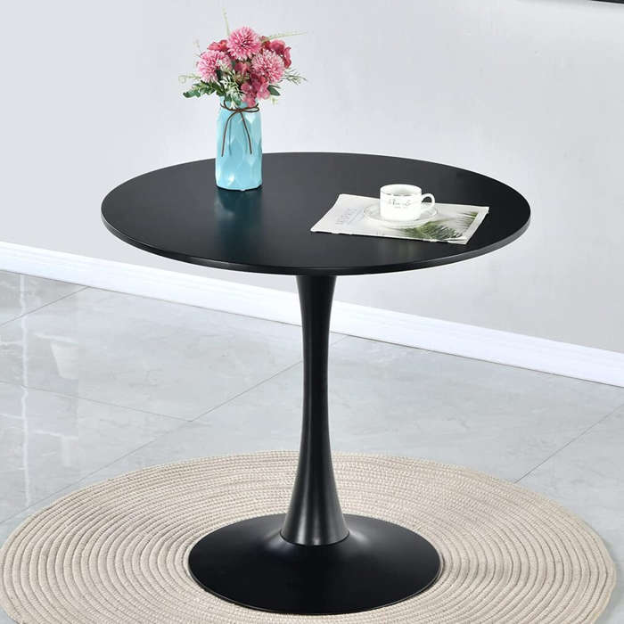 Round Dinning Table-Black/White - Black