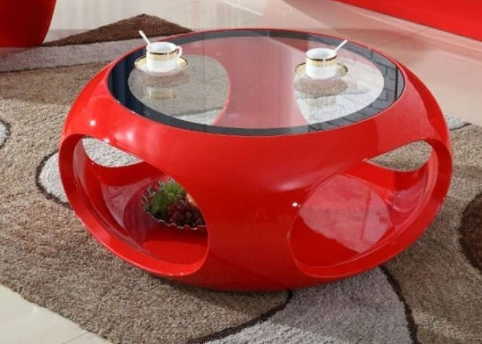 Glass Top Round Coffee Table-Black, white or red