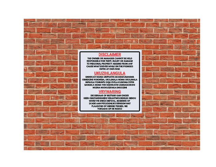 Property Disclaimer - Enter At Your Own Risk Sign in 3 Official Languages - ABS Sign