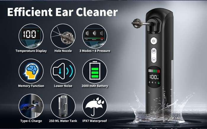 Ear Wax Removal, Electric Water Power Ear Cleaner 8 Pressure Modes