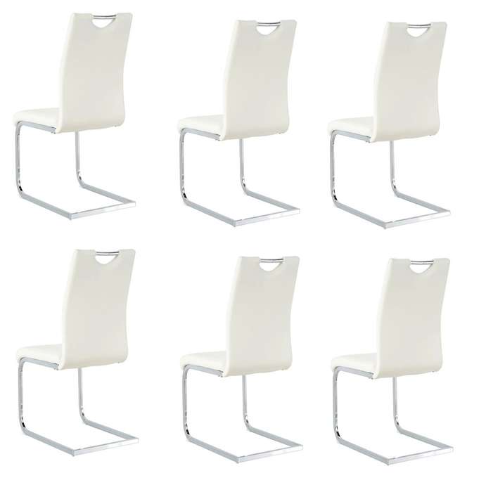 Faux Leather with Silver Metal Legs Dining Chairs - 6 Pack - White