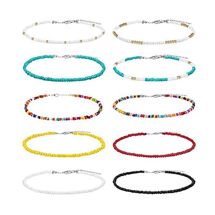 10 Pieces Women Bohemian Necklaces Seed Bead Necklaces