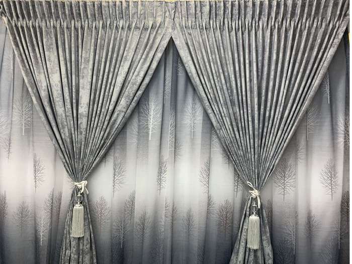Grey & White Theme Curtain & Lace