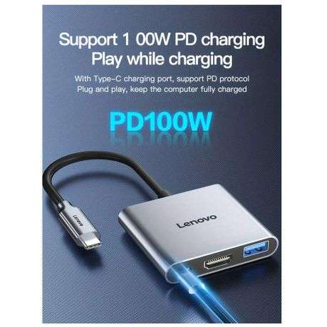 LENOVO - High-Speed Aluminum Alloy USB Hub - Grey